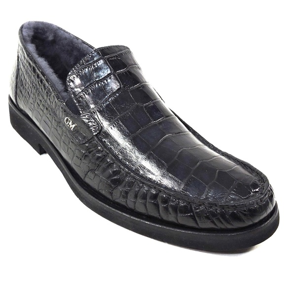 GOODMAN 🇮🇹 MEN'S BLACK SOFT LEATHER COMFORT WINTER LOAFERS - Picture 3 of 9
